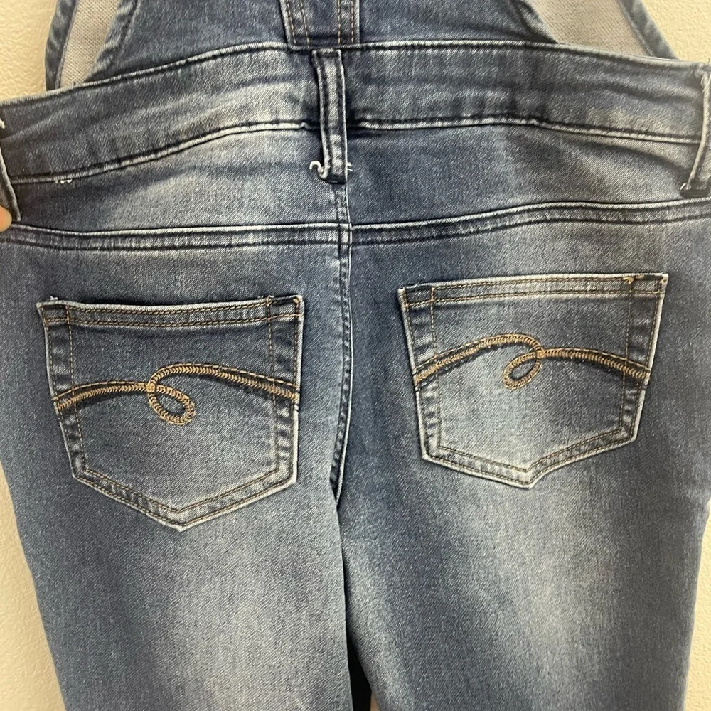 JUSTICE STRETCH BLUE JEAN OVERALLS / PANTS DISTRESSED STRAIGHT LEG GIRLS SZ 12